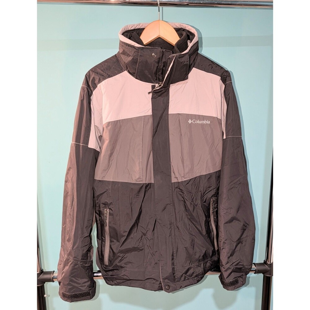 Columbia Interchange Jacket Mens Large Grey Black 3-in-1 Waterproof Ski Jacket